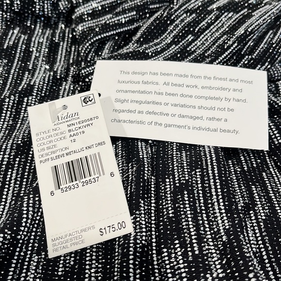 NWT Aidan Mattox Metallic Knit Puff Long Sleeve Sparkly Formal Dress - Size 12 - Picture 12 of 16